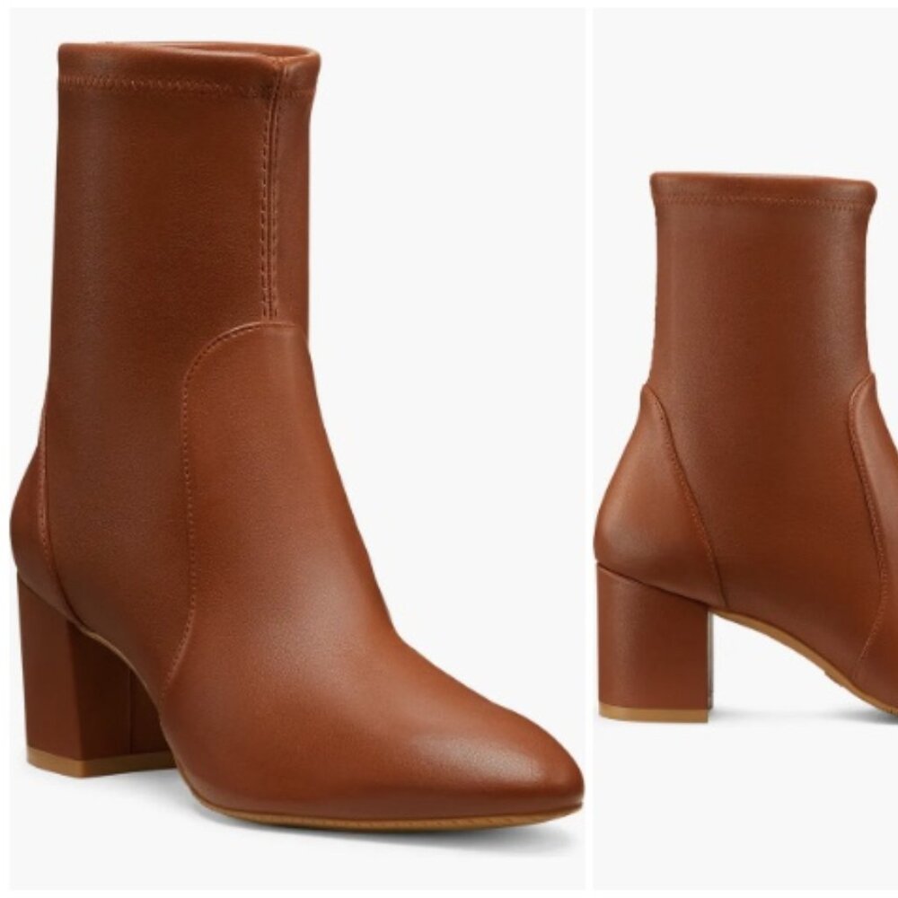 *Worn Once* Stuart Weitzman Yuliana Ankle Bootie Block Heel Briddle Brown 7.5